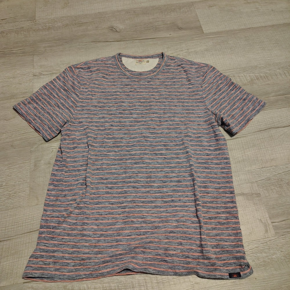 Faherty Brand Mens Large Striped Short Sleeve T-Shirt Blue Orange Crewneck Tee